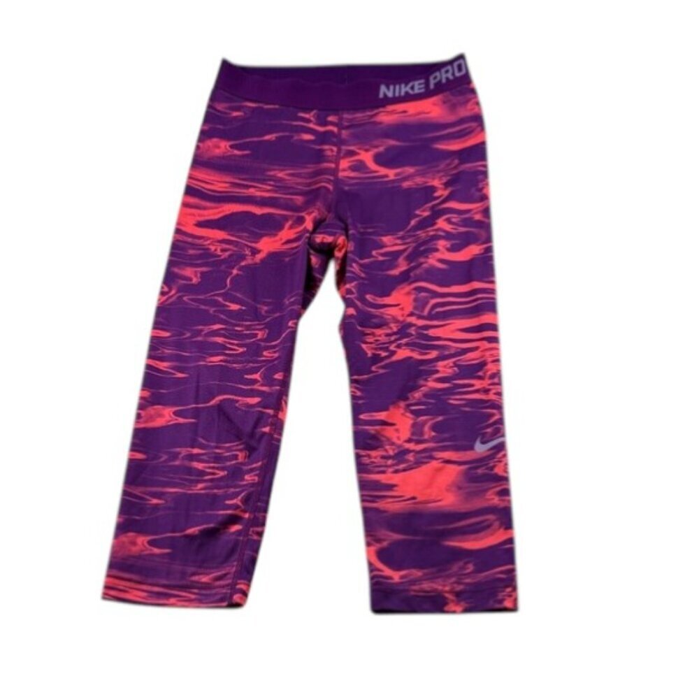 Nike Pro Purple and Pink Patterned Crop Leggings Women's Size M